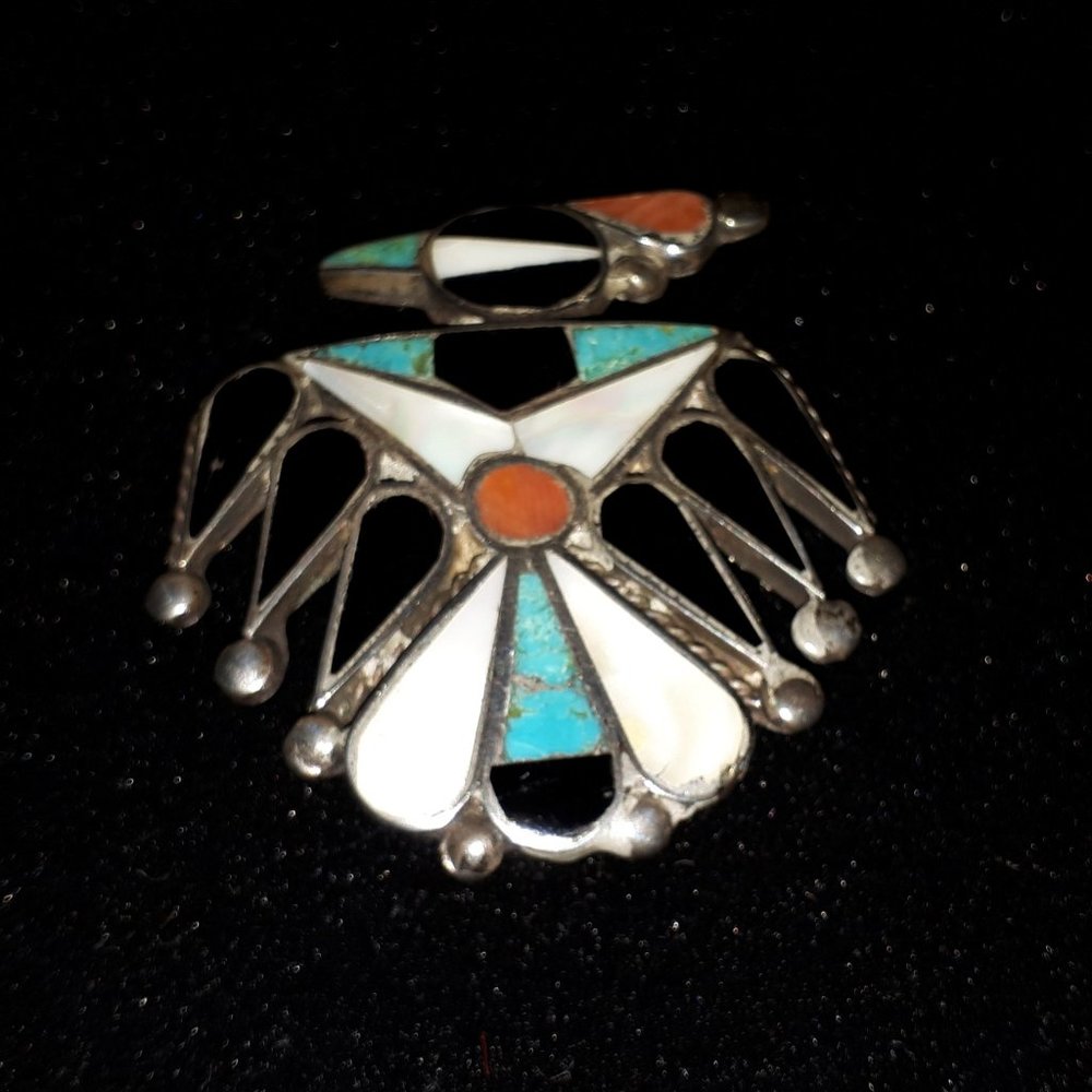 Outstanding Zuni Inlaid Thunderbird Brooch - Picture 3 of 6